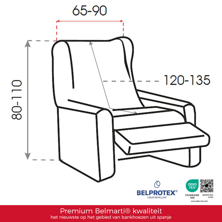 Afmetingen-Oorfauteuil-met-relaxfunctie-Anza Recliner Hoes Anza – Luxe bescherming voor jouw relaxstoel!